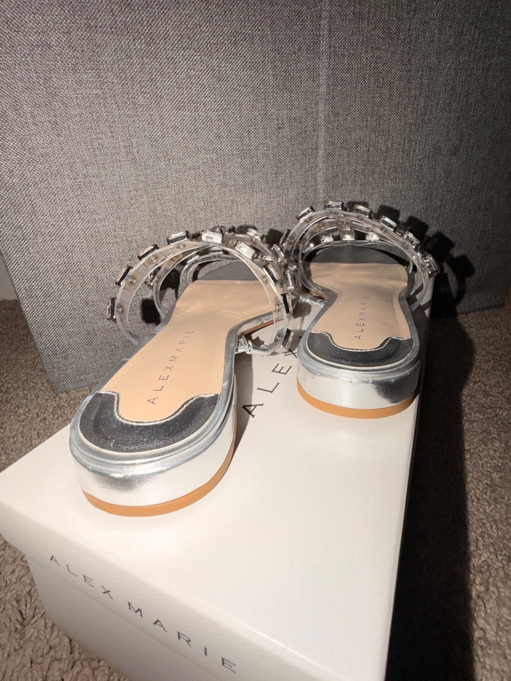 Clear Rhinestone Silver Slide Sandals - Picture 2 of 4